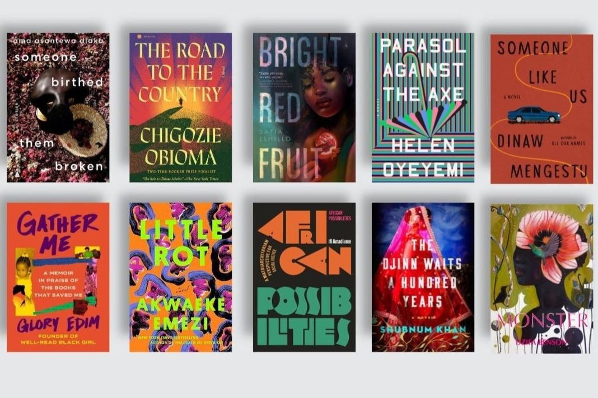 A collection of books by African authors with colorful covers. 