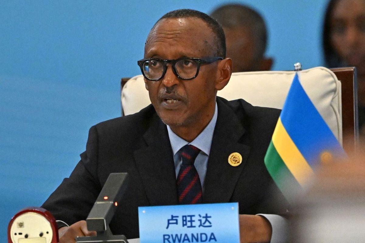 African co-chair Rwanda's President Paul Kagame speaks during the Forum on China-Africa Cooperation (FOCAC) at the National Convention Center on September 5, 2024 in Beijing, China.
