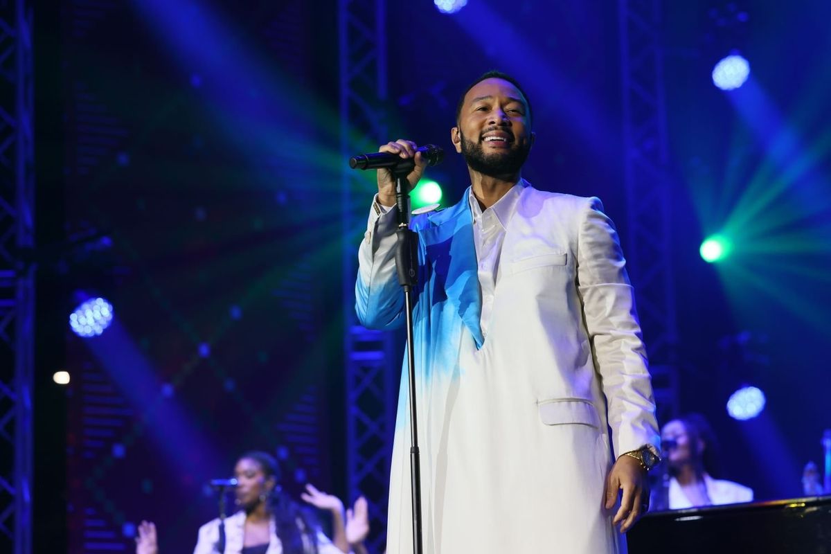 John Legend performs onstage during Global Citizen's Move Afrika: Kigali at BK Arena on February 21, 2025 in Kigali, Rwanda.