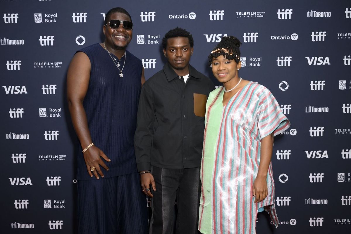(L-R) Actor Adebowale “Debo” Adedayo, a.k.a Mr Macaroni, director Afolabi Olalekan and writer/producer Blessing Uzzi attend the premiere of "Freedom Way" during the 2024 Toronto International Film Festival at TIFF Lightbox on September 07, 2024 in Toronto, Ontario.