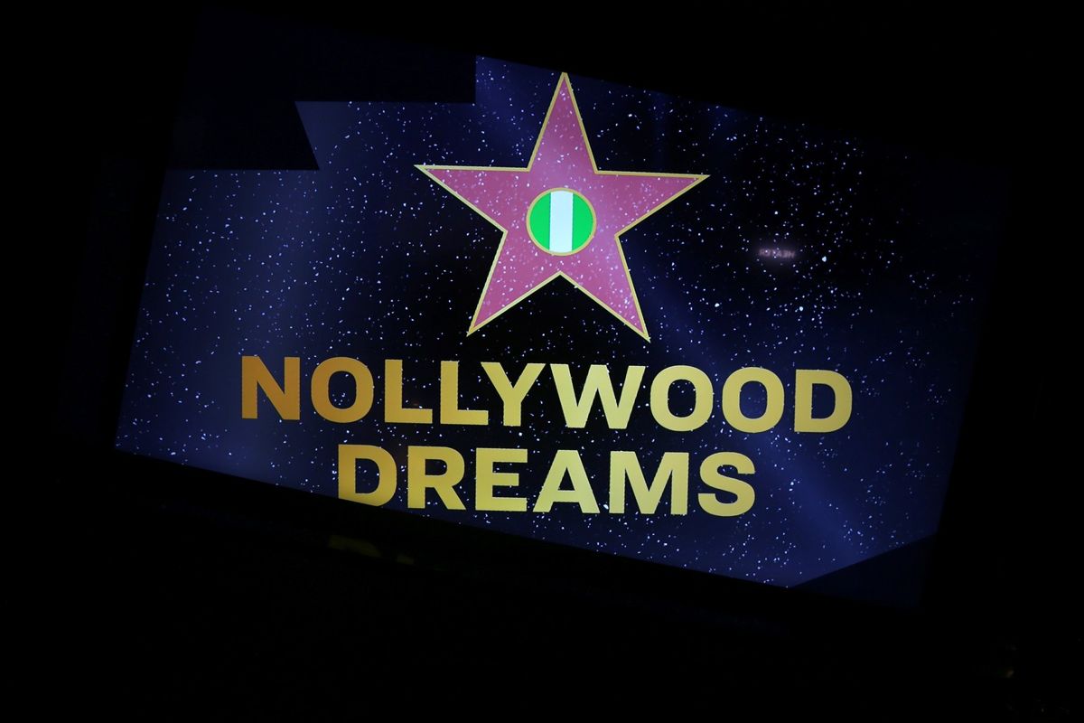 ​Signage at the opening night of the new play "Nollywood Dreams" at The Robert W. Wilson MCC Theater, New York.