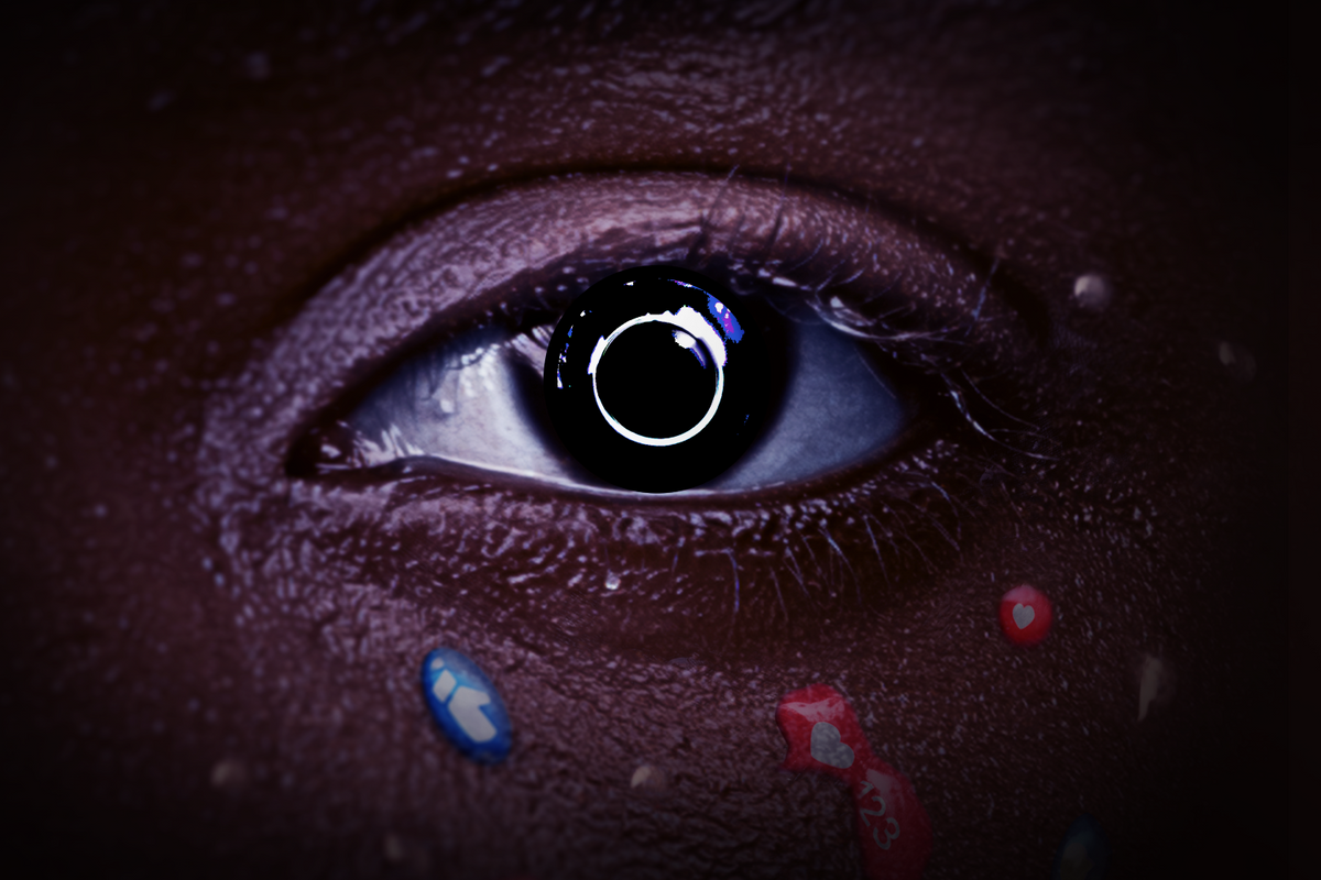 A snapshot of an eye reflecting a camera’s ring light.