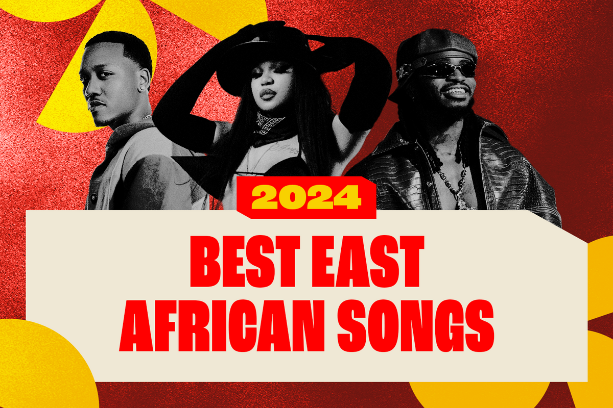 The cover art for OkayAfrica’s Best East African Songs of 2024 list featuring Element Eleéeh, Dyana Cods, and Diamond Platnumz.